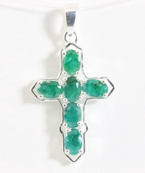Zilveren kruishanger met smaragd