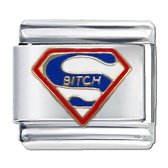 Schakel Bedel Charm - " Super Bitch " - 9mm - Geschikt voor Nomination armband - Italiaanse Schakelarmband