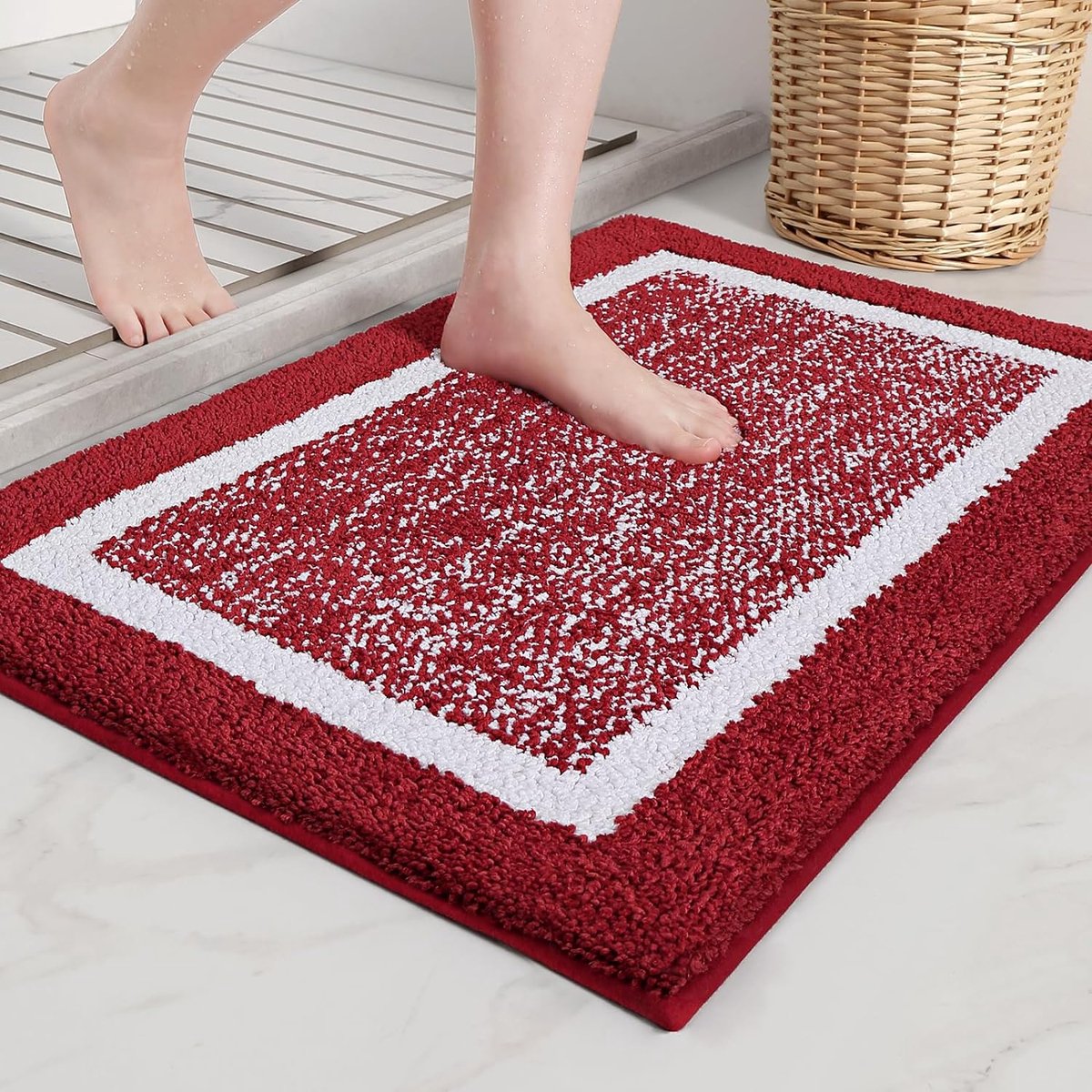 Badmat 50 x 75 cm, badkamertapijt, antislip, badmat, zachte badmat, machinewasbaar, microvezel absorberend tapijt voor badkamer (rood)