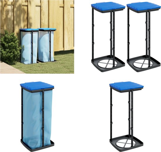 VidaXL 2 Supports Sacs Poubelle Noir Et Bleu 120L - Porte-Sac Poubelle Pliable Jardin Camping