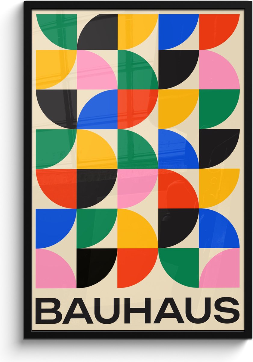 FrameYourWall Poster in lijst - Fotolijst 60x90 cm - Posters - Bauhaus - Abstract - Vintage - Kleurrijk - Kunst - Posterlijst zwart - Decoratie - Wanddecoratie woonkamer - Muurdecoratie slaapkamer