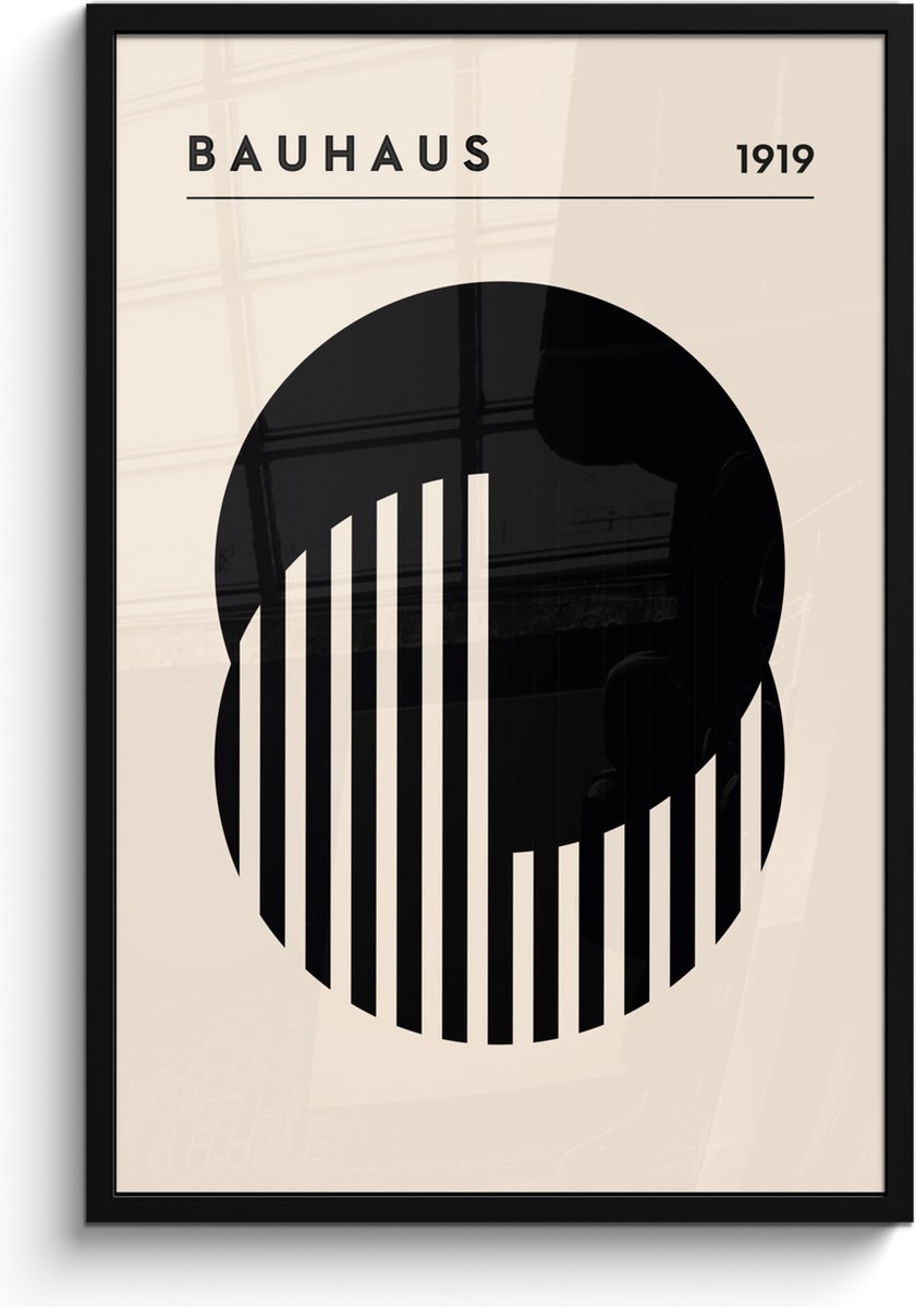 FrameYourWall Poster in lijst - Fotolijst 60x90 cm - Posters - Bauhaus - Retro - Zwart - Wit - Abstract - Posterlijst zwart - Decoratie - Wanddecoratie woonkamer - Muurdecoratie slaapkamer