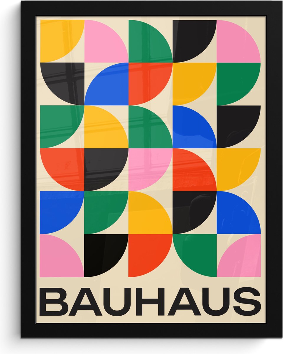 FrameYourWall Poster in lijst - Fotolijst 30x40 cm - Posters - Bauhaus - Abstract - Vintage - Kleurrijk - Kunst - Posterlijst zwart - Decoratie - Wanddecoratie woonkamer - Muurdecoratie slaapkamer