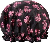 Douchemuts dames zwart/roze bloemen - One-size - Badmuts/vrouwen/kinderen/kind/badmutsen/waterdicht/lang haar/shower cap