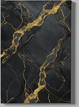 Canvas Schilderij Abstract - Zwart - Goud - Wanddecoratie - 90x60x2 cm