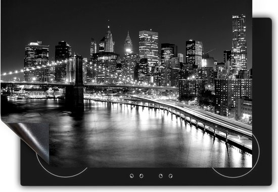 Chefcare Inductie Beschermer Skyline New York in het Centrum - Zwart Wit - 60x50 cm - Afdekplaat Inductie - Kookplaat Beschermer - Inductie Mat
