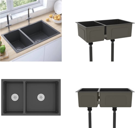 vidaXL Gootsteen roestvrij staal zwart - Gootsteen - Gootstenen - Wasbak - Wasbakken