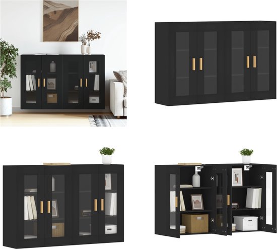 vidaXL Armoires suspendues 2 pcs Bois fini Noir - Armoire Armoires murales murales - Armoire suspendue - Armoire suspendue