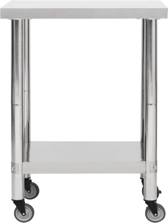 vidaXL Keukenwerktafel met wielen 55x55x85 cm roestvrij staal