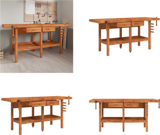 Werkbank rechthoek 100x60x81,5 cm massief eikenhout lichtbruin