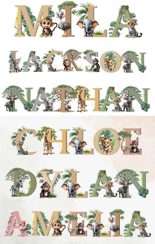 Letter stickers Safari - muur decoratie - stickers (per 3 letters)