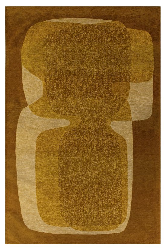 Rechthoekig geel Poum Poum tapijt met abstract patroon en geometrische vormen - Vloerkleed - 170 x 240 cm
