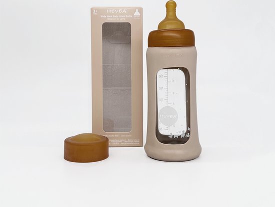 Wide Neck Baby Glass Bottle with Sleeve 250ml/8.5oz Single-Pack (Sand)