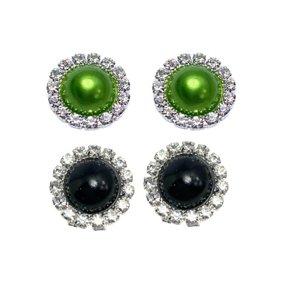 2 paar Clip oorbellen -Groen - Zwart-1.5 cm-Geen gaatjes-Kunststof-Charme Bijoux