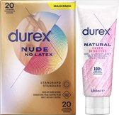 Durex - Condooms Nude No Latex 20st - Natural Extra Sensitive Gel 100 ml - Voordeelverpakking
