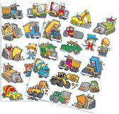 Stickers - Cartoon Vrachtwagens & Graafmachines - Scrapbook Hobby DIY - 2 Stickervellen - 3-6cm - 34 Stuks