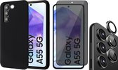 Hoesje geschikt voor Samsung Galaxy A55 - Privacy Screenprotector Volledig Dekkend Glas & Camera Protector - Mat Back Case Zwart