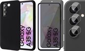 Hoesje geschikt voor Samsung Galaxy A35 - Privacy Screenprotector Volledig Dekkend Glas & Camera - Mat Back Case Zwart