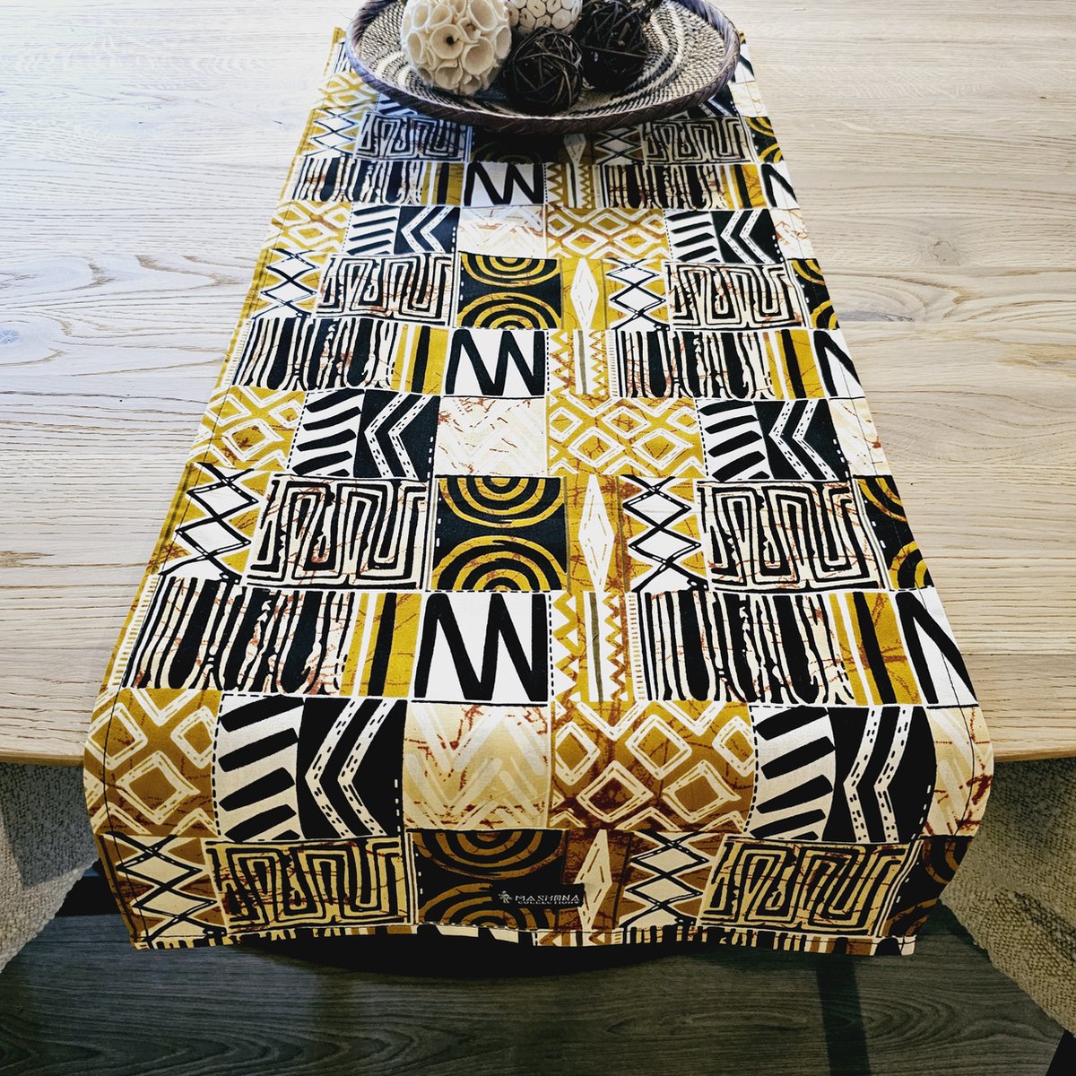 Handgemaakte Tafelloper | 180x35cm | Afrikaanse Print "Mudcloth" Bogolan Geïnspireerde Print Tafelloper Gemaakt van 100% Afrikaanse Print Stof |