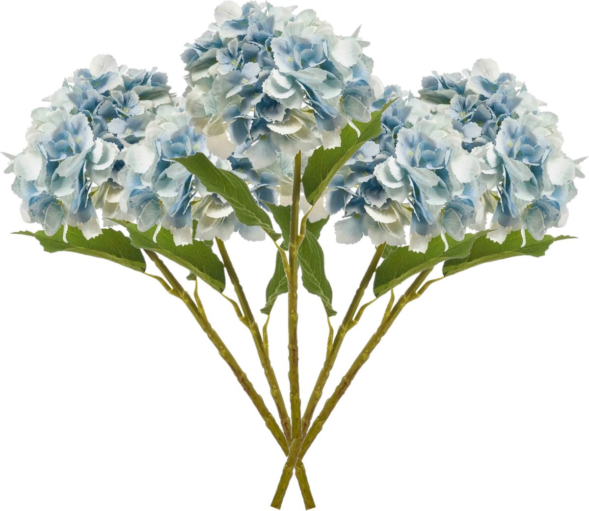 Emerald Kunstbloem hortensia tak - 5x - 52 cm - licht blauw - Real Touch - hydrangea - kunst zijdebloemen Lichtblauw
