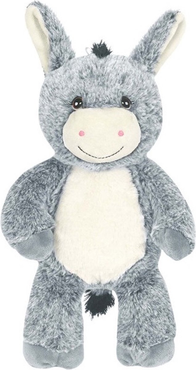 Knuffeldier Ezel Hendrik - zachte pluche stof - boerderij dieren knuffels - grijs - 33 cm