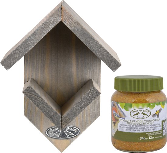 Esschert houten pindakaashuisje - grijs - Old Look - vogelvoederhuisje - incl. pindakaas