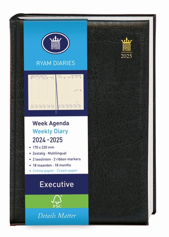 Foto: Ryam bureau agenda executive cr me 6 talig mundior 2024 2025 genaaid gebonden a5 18 mnd zwart 