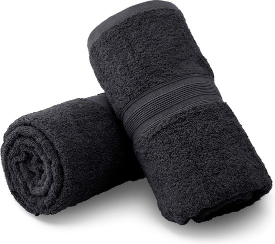 Set van 2 saunadoeken, premium kwaliteit, 80 x 200 cm, saunahanddoek, 100% katoen, kleur: zwart