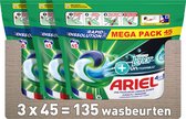Dosettes de lessive Ariel 4en1 + Touche de Lenor Unstoppables - 3 x 45 lavages