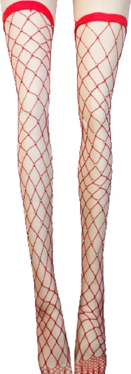 Goedkoopste BamBella® - Erotisch Gaas Panty kousen dames - Sexy hoge sokken met steentjes Rood