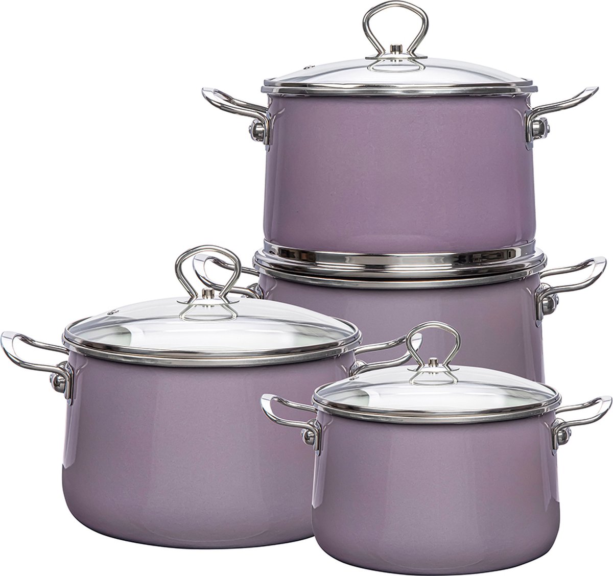 Altom Design Izydor 8 Delige Emaille Pannenset Retro Paars - Limited Edition Kookset - Geëmailleerde Kookpannenset - Exclusief Design Emaille Pannenset