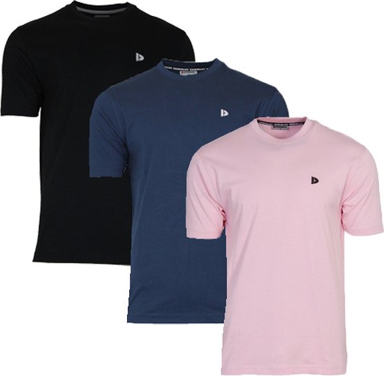 3-Pack Donnay T-shirt (599008) - Sportshirt - Heren - Black/Navy/Shadow Pink (555) - maat S