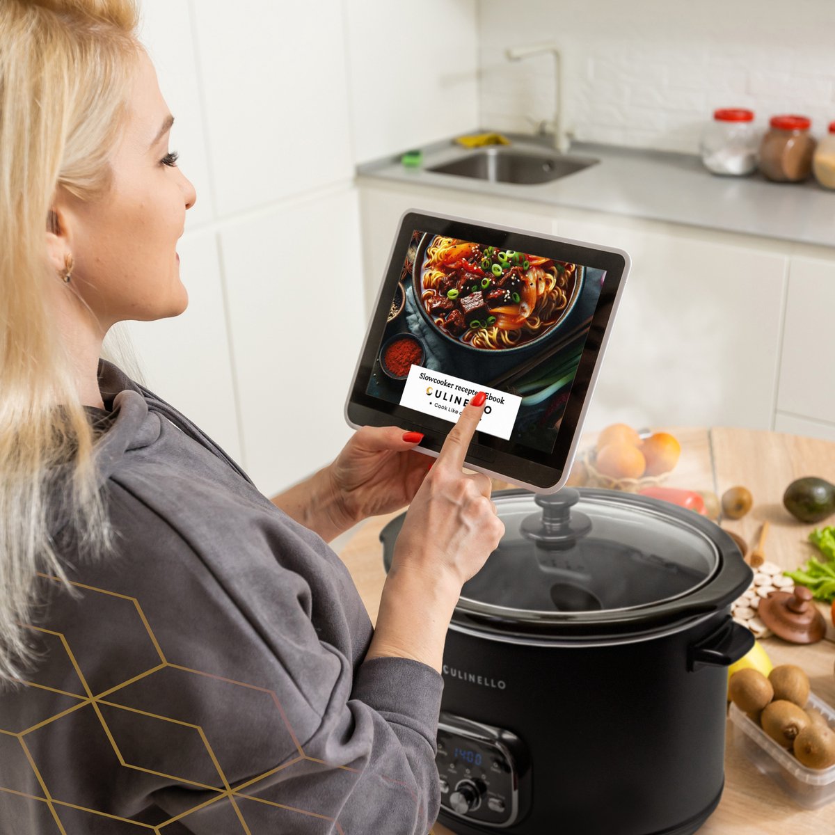 Culinello® Digitale Slowcooker met Timer – 5.6 Liter – Incl. Digitaal Slowcooker Kookboek – Uitstelbare Timer – Programmeerbare Timer – Multicooker – Rice cooker – Rijstkoker – Slow Cooker – Uitneembare Keramische Binnenpan – 3 Warmtestanden – Zwart – foto 7
