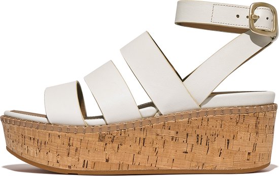 FitFlop Eloise Leather/Cork Strappy Wedge Sandals WIT - Maat 38