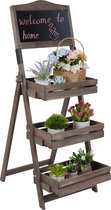 L.N. Store® Houten Frame - Krijtbord - Tuinieren Bloempot - Fruit - 3 Tier Ladder - Bruin