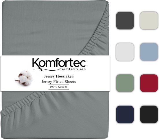 Komfortec Jersey Stretch Hoeslaken 90x200 cm - Fitted Sheet - Rondom Elastiek - 100% Katoen - Grijs