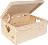 Creative Deco Grande boîte de rangement en bois | 30x20x14cm | Avec couvercle et poignée coeur | pour documents, objets, Jouets, Outils