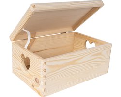 Creative Deco Grote Houten Doos Kist Opberger | 30 x 20 x 14 cm | Met Deksel en Handvat Hart | voor Documenten, Voorwerpen, Speelgoed, Gereedschap