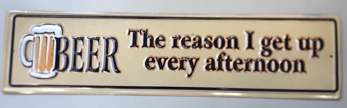 Beer The Reason I Get Up Every Afternoon Bord - 40x10 cm - Metalen Bord