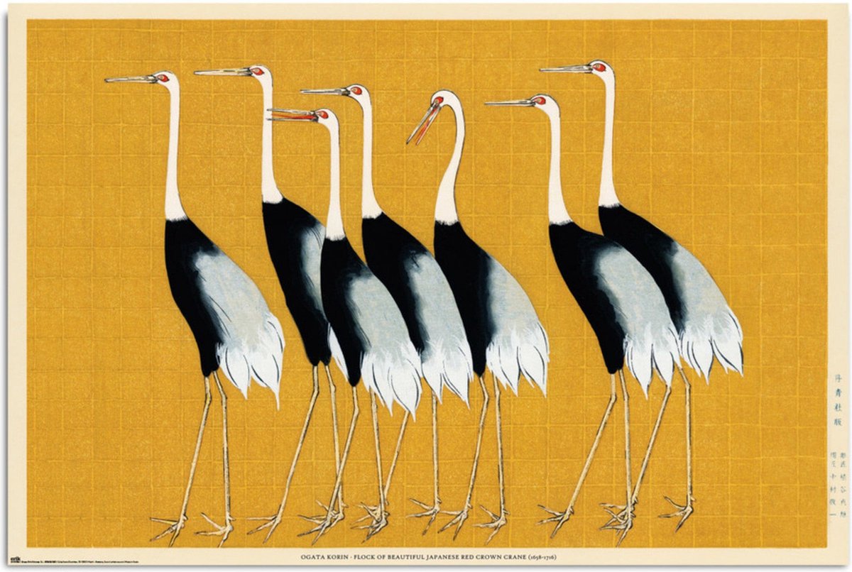 Poster Flock Of Beautiful Japanese Red Crown Crane By O Korin 61x91,5cm