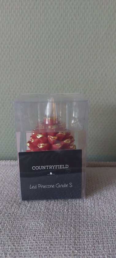 Foto: Countryfield led dennenappelkaars bruin rood small