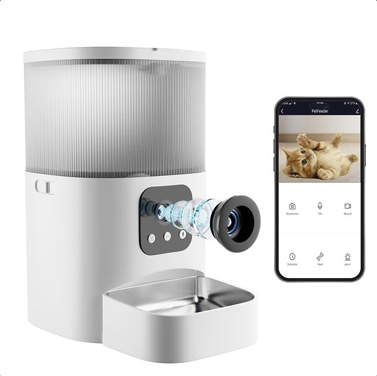 PIXMY - Automatische Voerbak - Draadloos - 4L - Met App en Full HD Camera - Voederbak Kat - Voerbak Kat - Voerautomaat - Pet Feeder