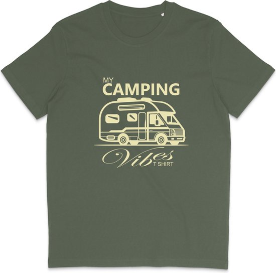 Heren en Dames T Shirt - Kamperen Camping Camper - Khaki Groen - S