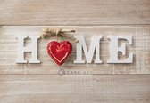 Schilderij - Home  (op canvas met hout look), 3 maten , Beige Rood , Wanddecoratie