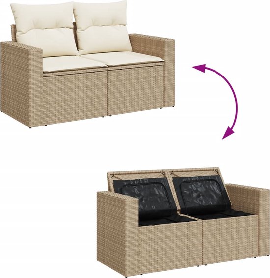 vidaXL - 8 pièces - Ensemble de salon - avec - coussins - poly - rotin - beige