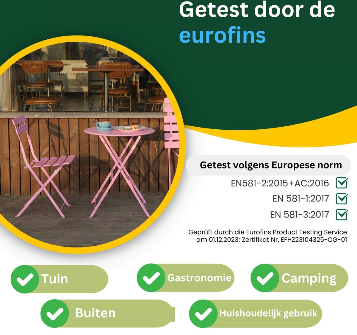Bistrotafel met 2 stoelen inklapbaar metaal 60 x 70cm groengrijs
