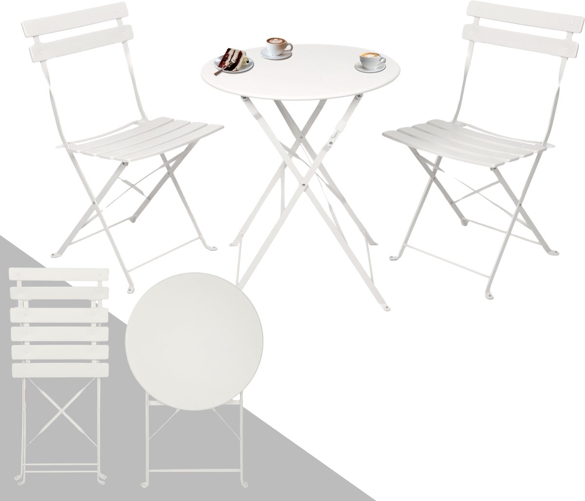 Albatros Bistroset 3-Delig, Zwart - Bistrotafel met 2 Stoelen - Inklapbare Stoelen en Tafel van Robuust Metaal - ideaal als Balkonmeubelset of Tuinmeubels in een Modern Design