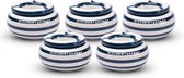 Set van 5 Nautische Gestreepte Aardewerken Stormasbakken - Blauw - Hoogte 6cm Diameter 11cm - Perfect Cadeau voor Pasen en Buitenruimtes