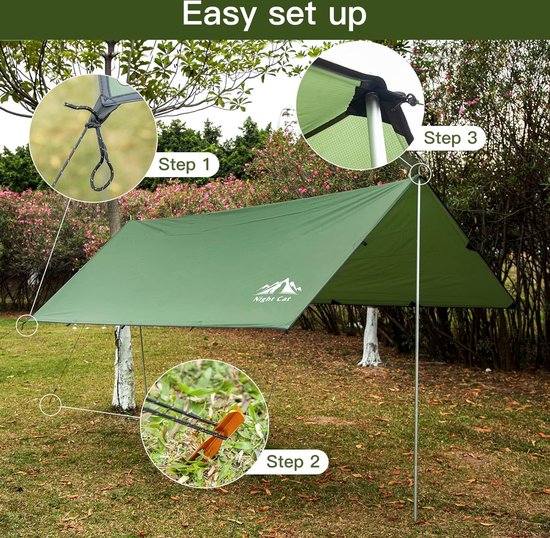 Hangmat, regenvlieg, camping, tarp, multifunctioneel, licht, waterdicht, zonwering, uv-bescherming, UPF 50+, voor bos, park, achtertuinen (360 x 300 cm) - Merkloos
