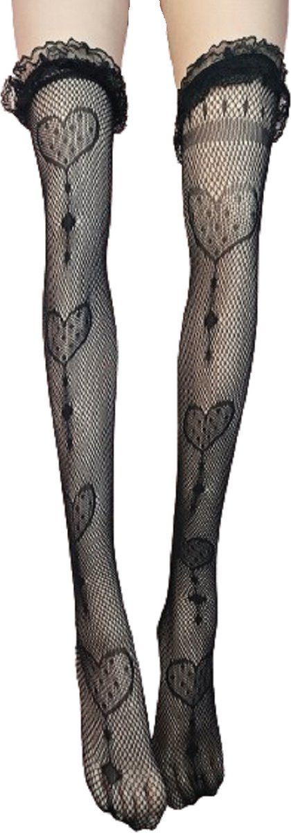 Goedkoopste BamBella® - Erotische gaas panty kousen dames - Sexy hoge hartjes sokken zwart